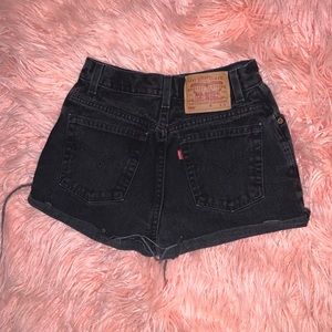High waisted Black Distressed Levi Shorts